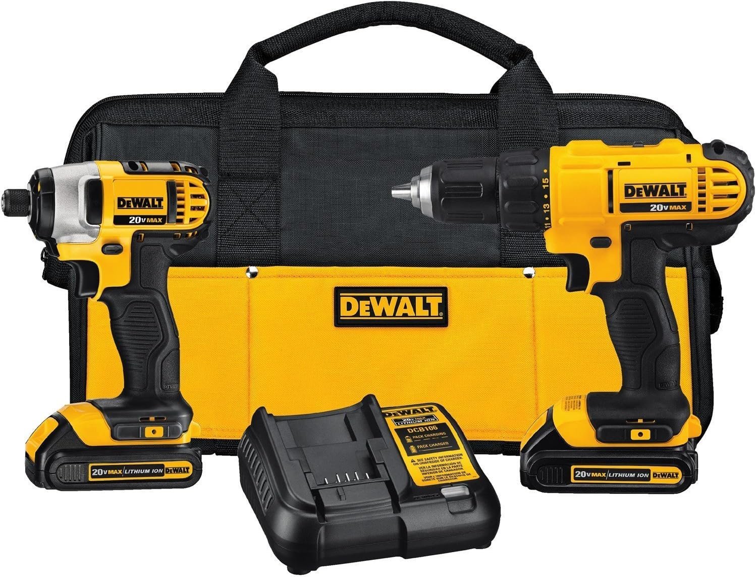 DEWALT DCK240C2 20v Lithium Drill Driver/Impact Combo Kit with 20V MAX* Lithium Ion 4-1/2” grinder