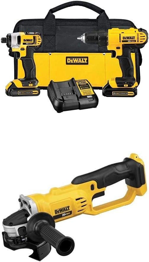 DEWALT DCK240C2 20v Lithium Drill Driver/Impact Combo Kit with 20V MAX* Lithium Ion 4-1/2” grinder