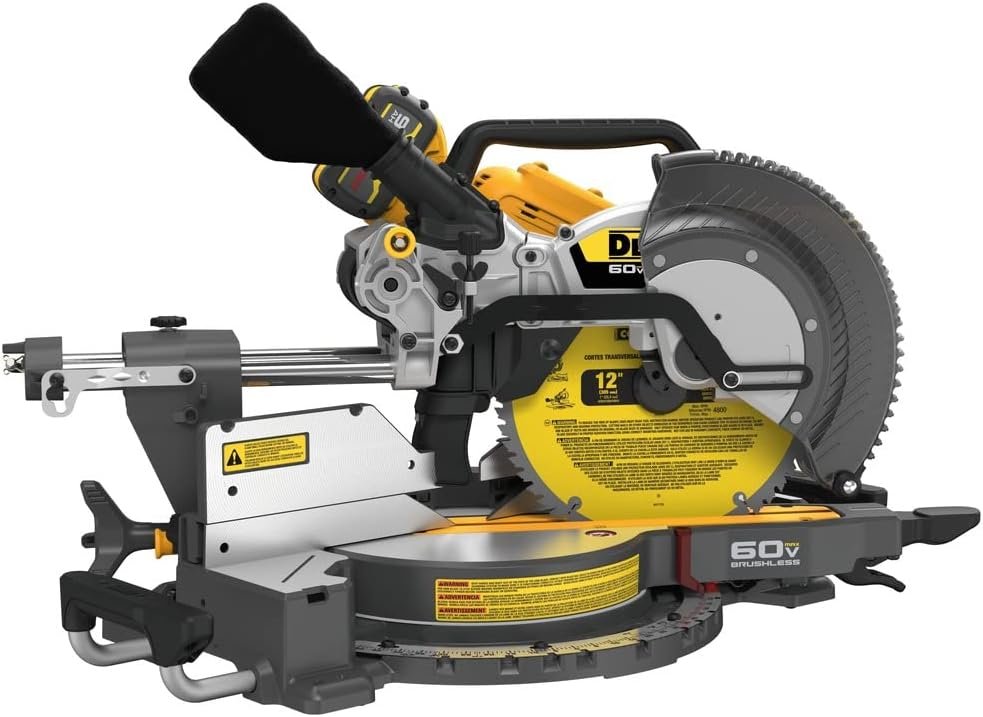 Dewalt DCS781X1 60V MAX Brushless Sliding Double Bevel Lithium-Ion 12 in. Cordless Miter Saw Kit (9 Ah)