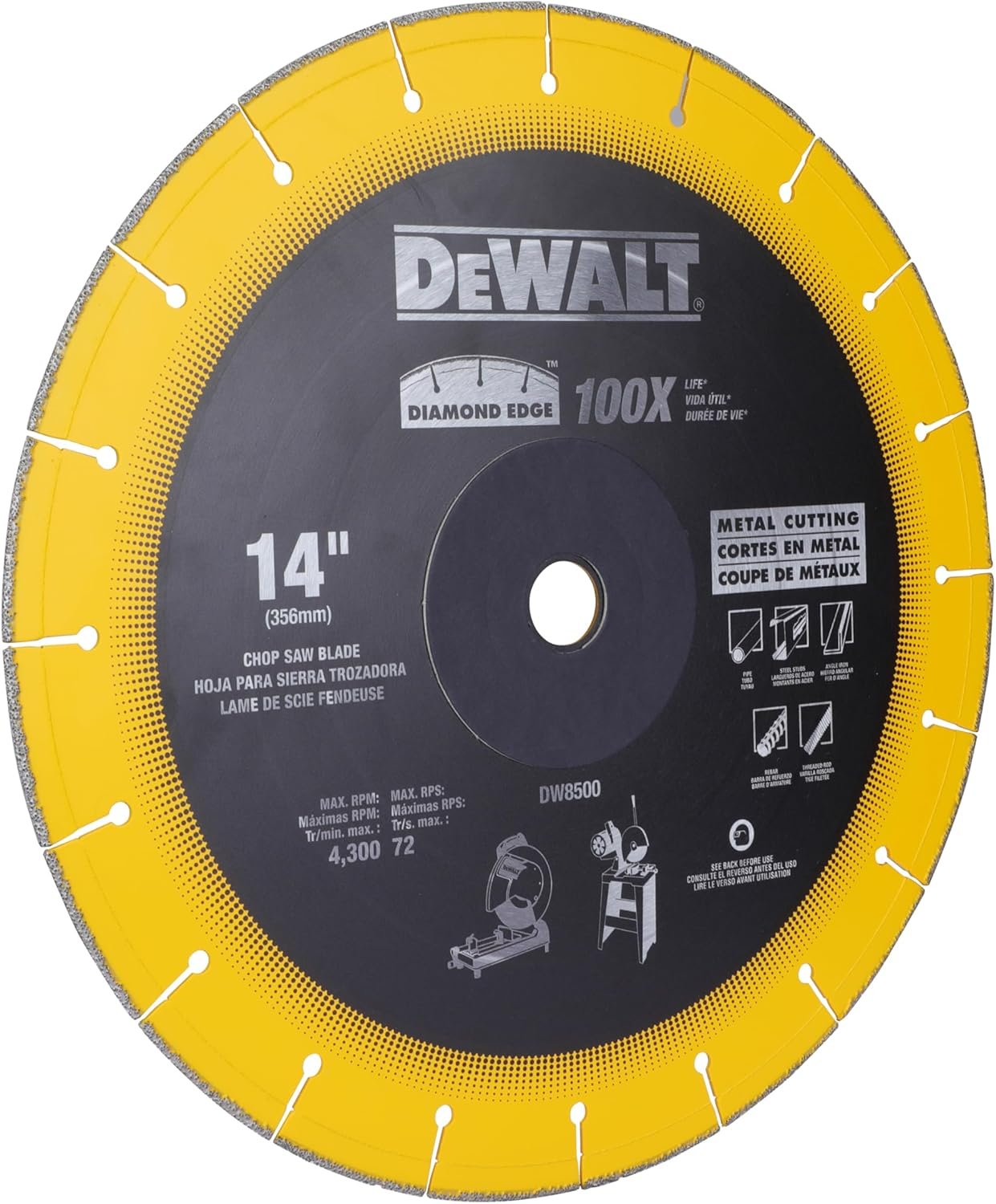 DeWalt DW8500 14 x 1 Diamond Edge Ferrous Metal Cutting Chop Saw Blade