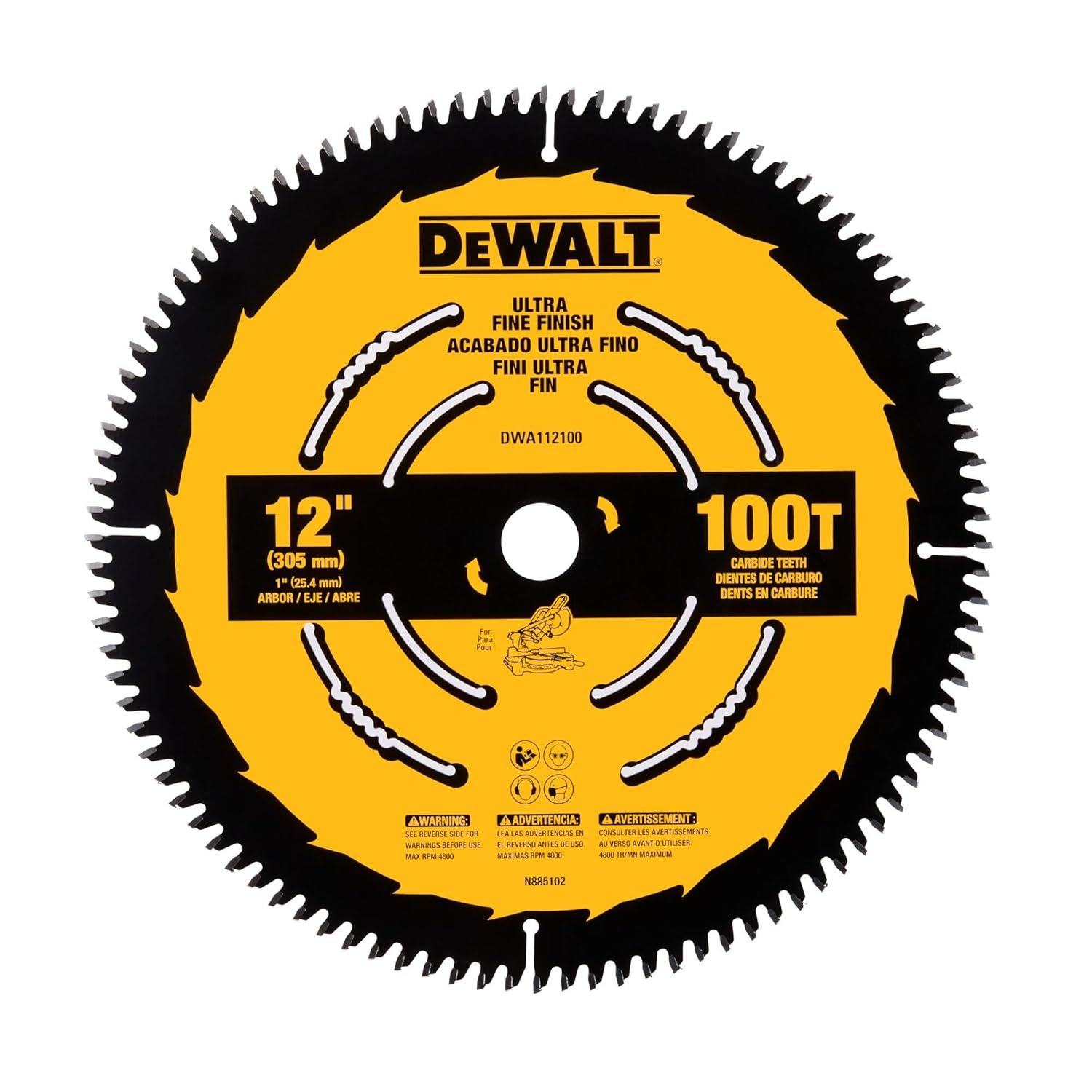 DEWALT Miter Saw Blade, 12 inch, 100 Tooth, Fine Finish, Ultra Sharp Carbide (DWA112100)