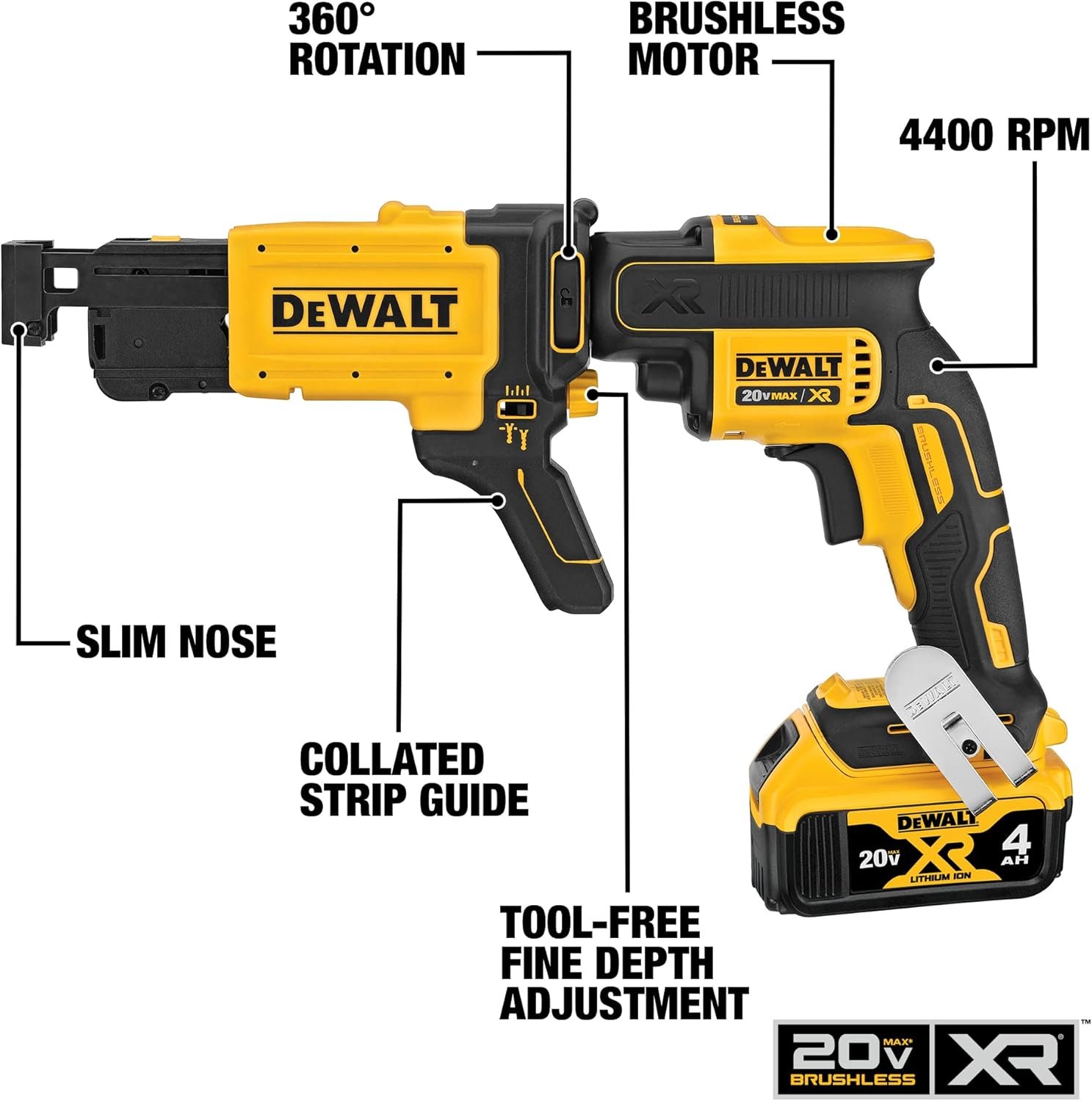 DEWALT Screw Gun Kit with Collated Drywall Attachment (DCF620CM2)