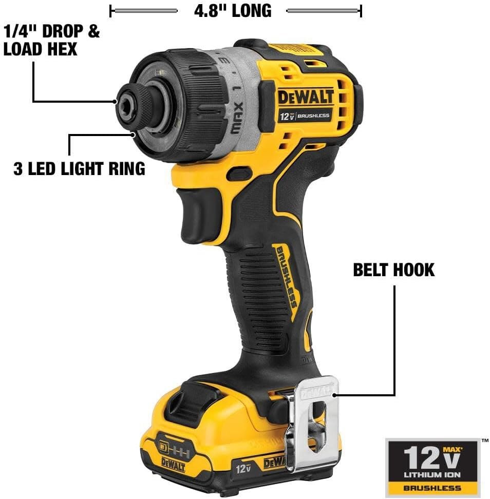 DEWALT XTREME 12V MAX* Cordless Screwdriver, 1/4-Inch, 2-Ah Batteries (DCF601F2)