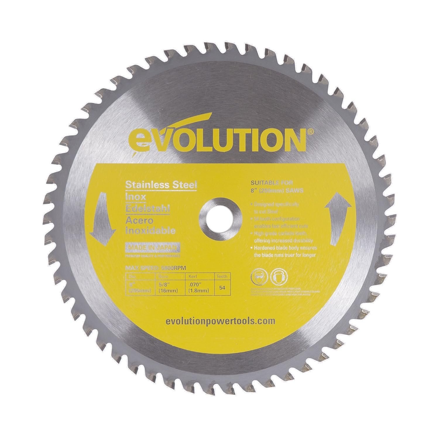 Evolution Power Tools 12BLADESS Stainless Steel Cutting Saw Blade, 12-Inch x 80-Tooth, Yellow