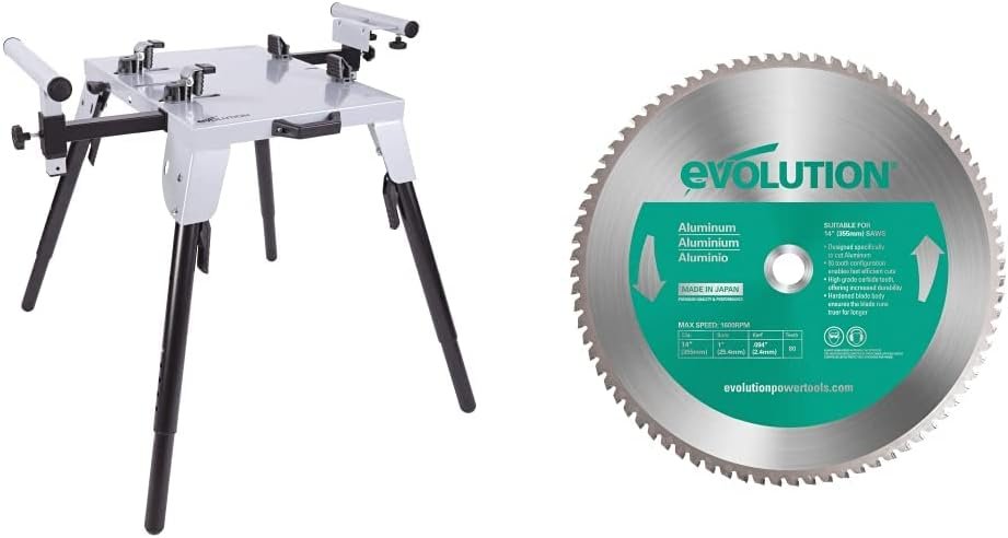 Evolution Power Tools Chop Saw Stand + 14 Aluminum Cutting Saw Blade