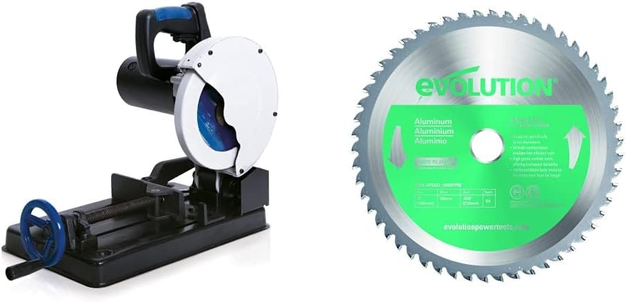 Evolution Power Tools EVOSAW185 Chop Saw TCT Steel Cutting 7-1/4 Inch With Mild Steel Blade Plus Extra Speciality Aluminum Blade 180BLADEAL 7-Inch x 54-Tooth