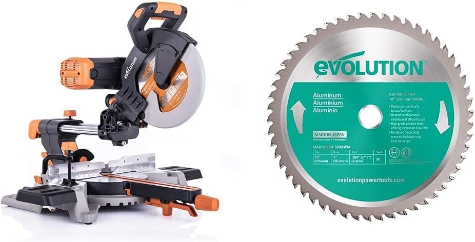 Evolution Power Tools R255SMSDB 10 Multi-Material Double Bevel Sliding Compound Miter Saw