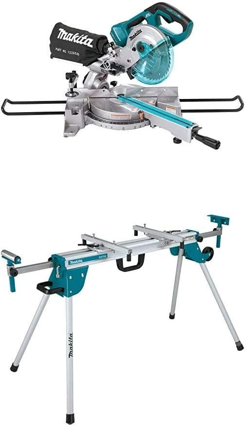 Makita XSL02Z 18V X2 LXT Lithium-Ion (36V) Brushless Cordless 7-1/2 Dual Slide Compound Miter Saw, Tool Only with WST06 Compact Folding Miter Saw Stand