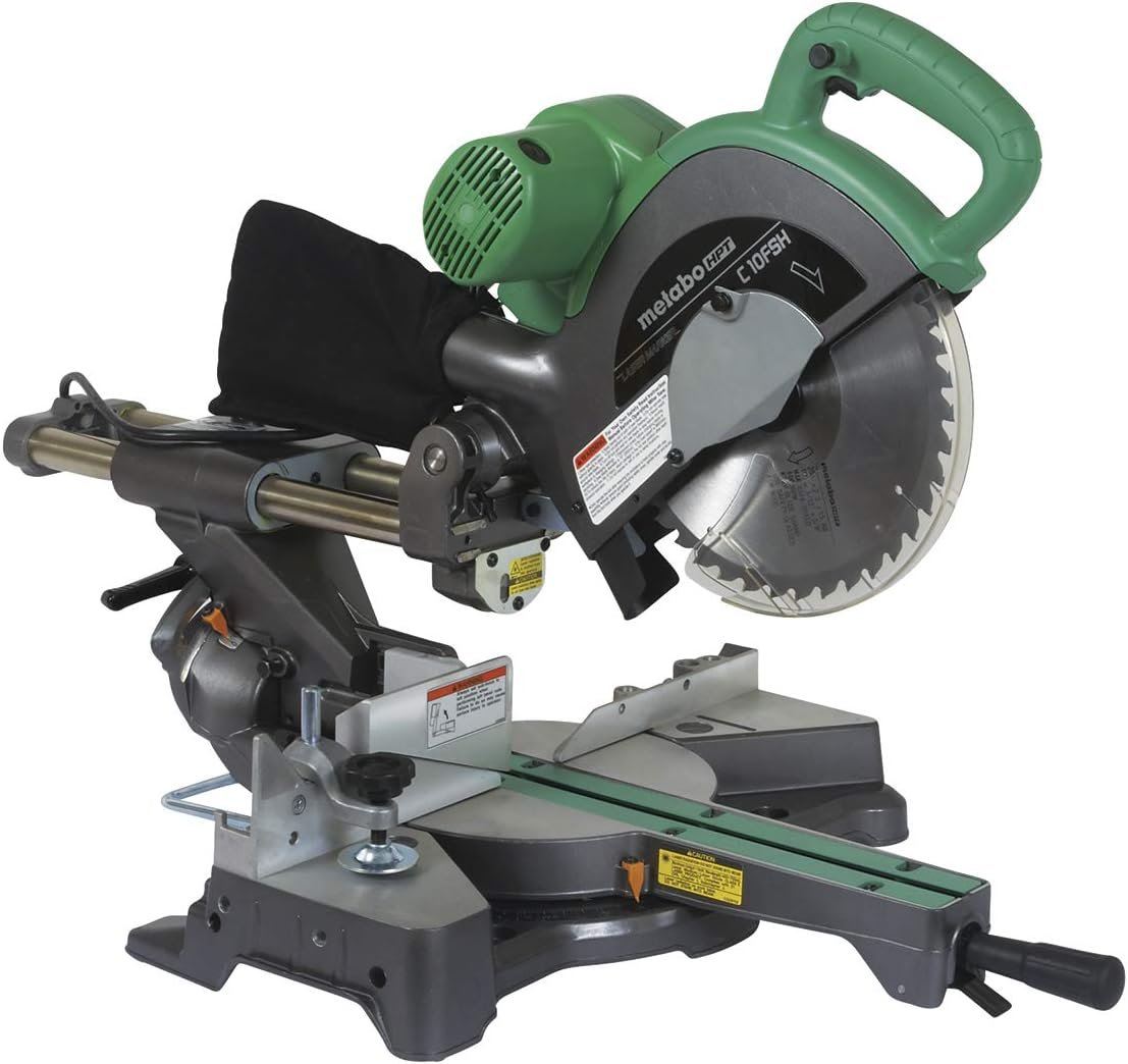 Metabo HPT C10FSHQS 10 Sliding Compound Miter Saw, Adjustable Laser Guide, Double-Bevel, Electronic Speed Control, 12 Amp Motor, Electric Brake Feature, 5-Year Warranty