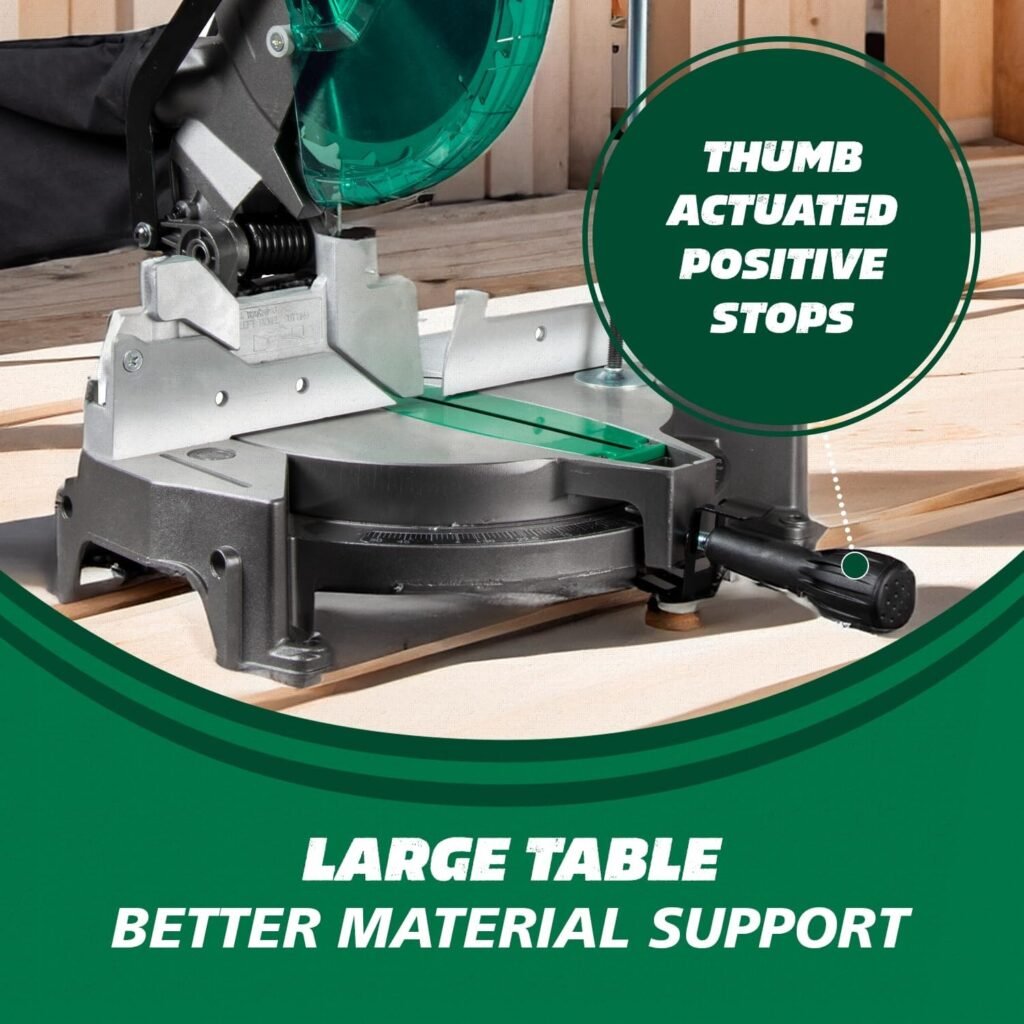 Metabo HPT Compound Miter Saw, 10 Miter Saw with Large Table Saw for woodworking, Power saw with 15-Amp Motor, Accurate Miter Angles, 0-45° Bevel, 24T TCT Miter Saw Blade, Positive Stops, C10FCGS