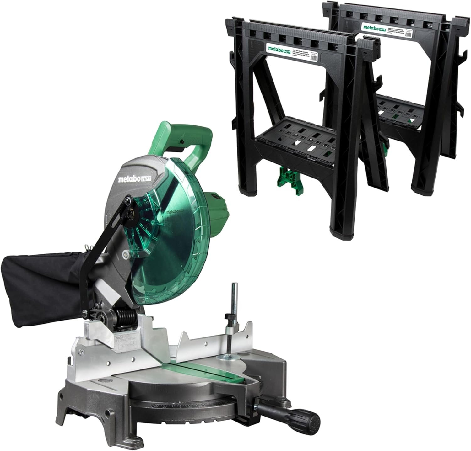 Metabo HPT Compound Miter Saw, 10 Miter Saw with Large Table Saw for woodworking, Power saw with 15-Amp Motor, Accurate Miter Angles, 0-45° Bevel, 24T TCT Miter Saw Blade, Positive Stops, C10FCGS