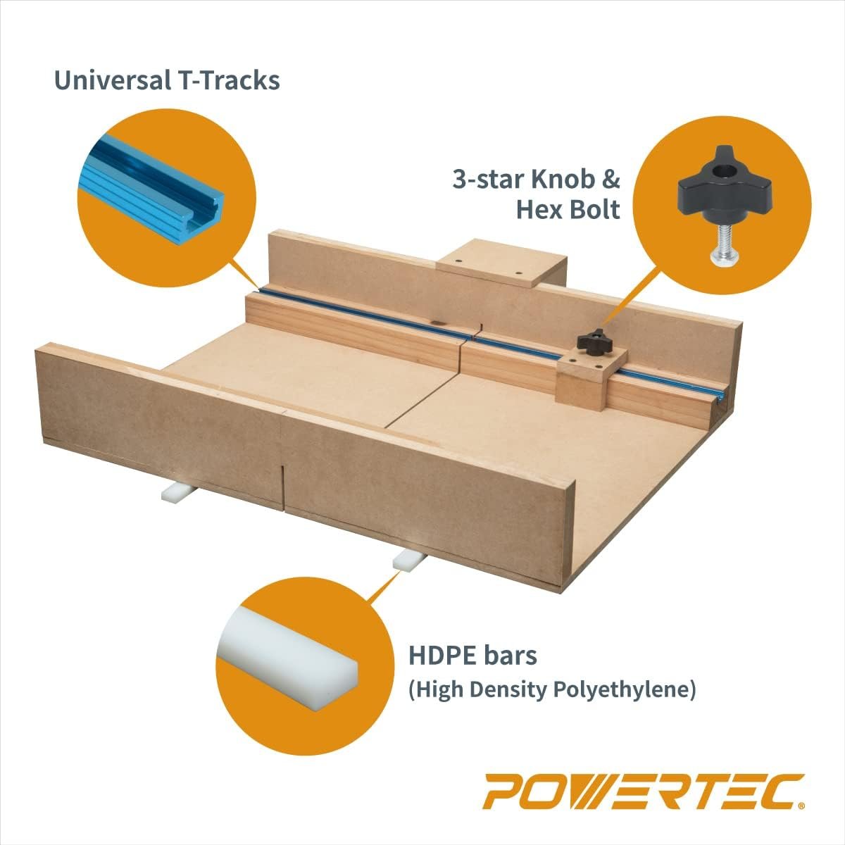 POWERTEC Precision Table Saw Miter Gauge System w/ 27 Angle Stops and 3/4 x 3/8 T-Slotted Miter Bar w/Removable T-Slot Plate, Includes 24 x 3 Multi T–Track Fence w/Scale, T-track Flip Stop, 71391V