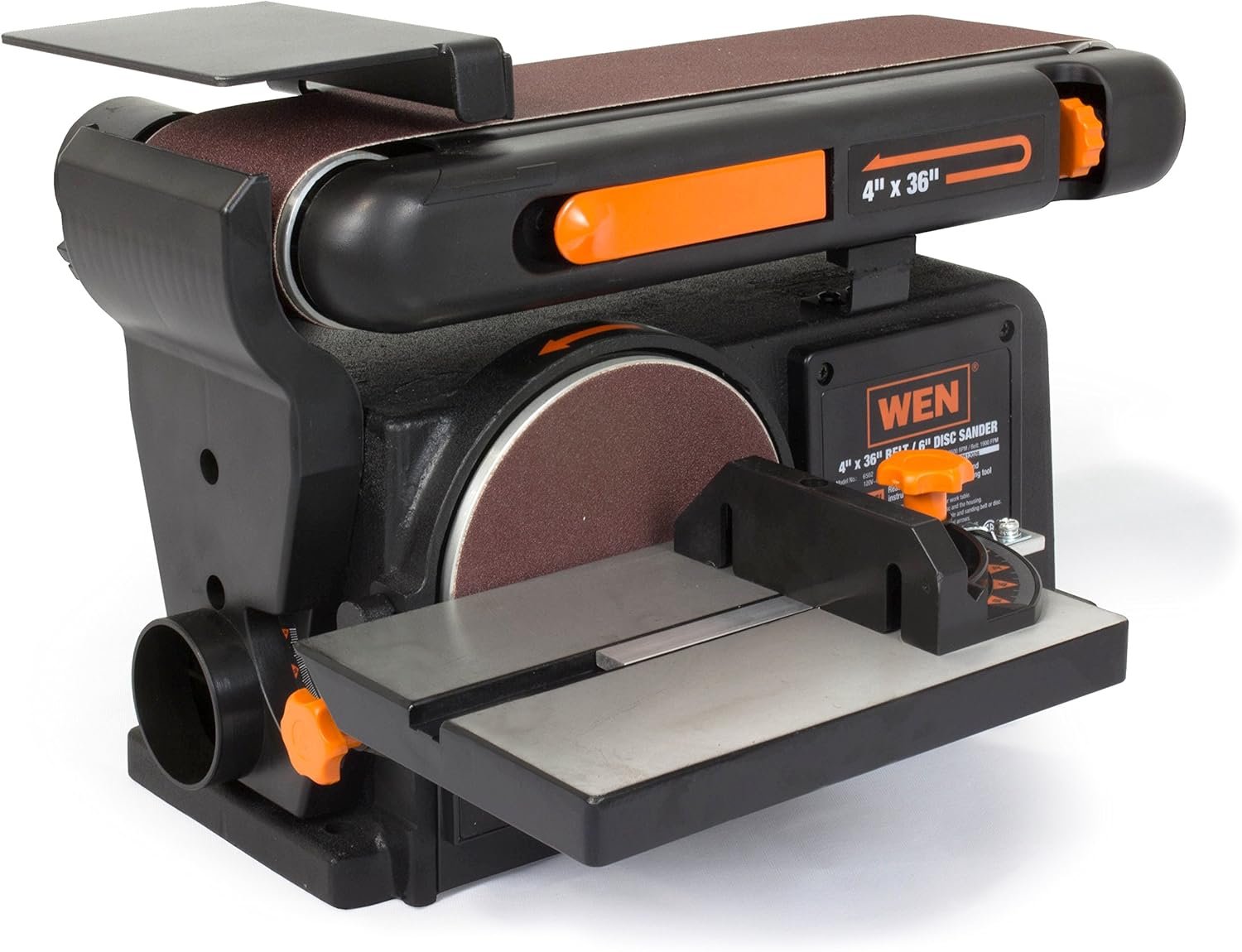 WEN MM1011T 15-Amp 10-Inch Single Bevel Compact Sliding Compound Miter Saw with Laser, Black  6502T 4.3-Amp 4 x 36 in. Belt and 6 in. Disc Sander with Cast Iron Base