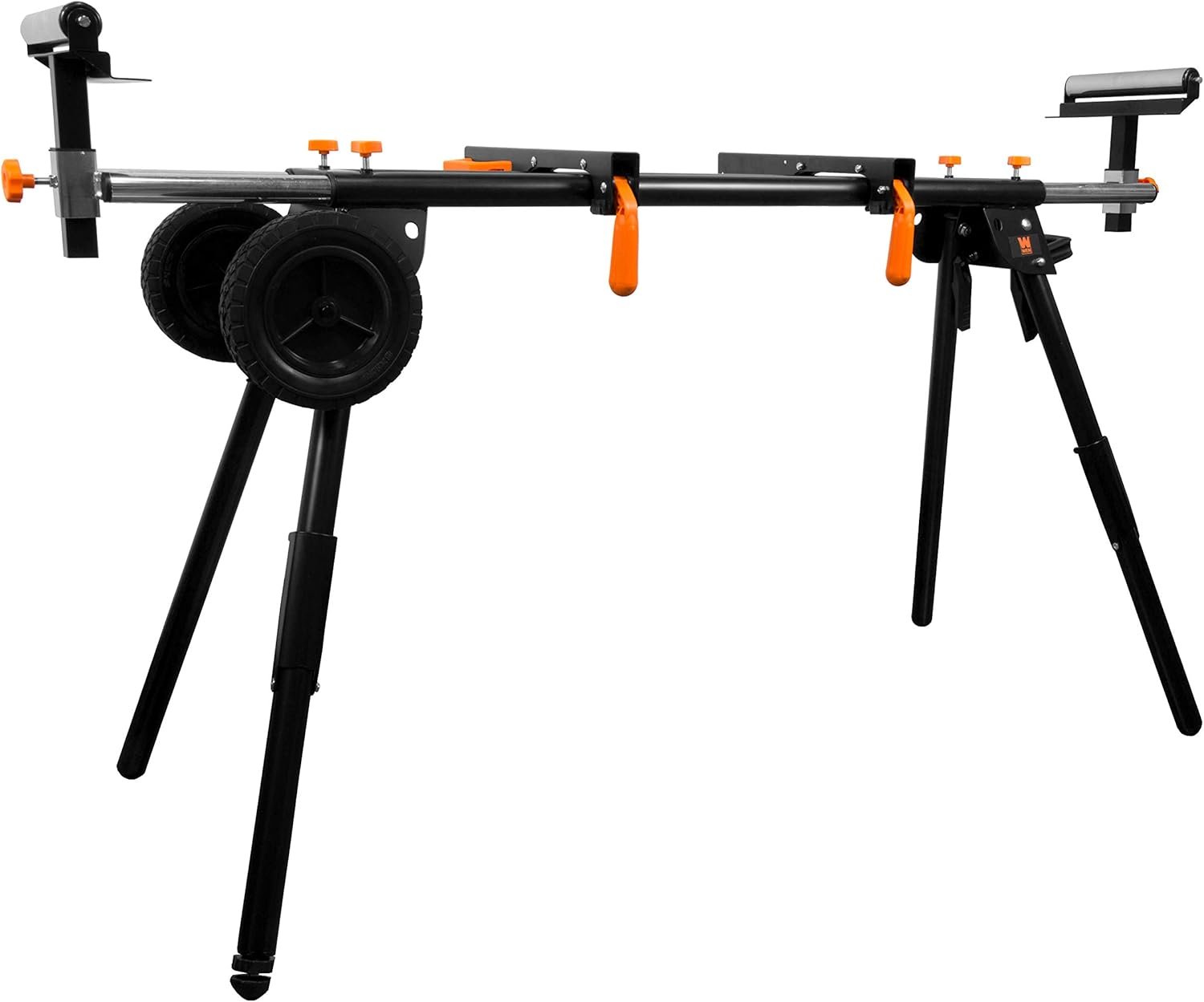 WEN WA1300-2 1300-Pound Capacity Height Adjustable Folding Steel Saw Horse with 2x4 Support Arms, Two Pack  Miter Saw Stand, Collapsible and Rolling with 3 Onboard Outlets (MSA330)